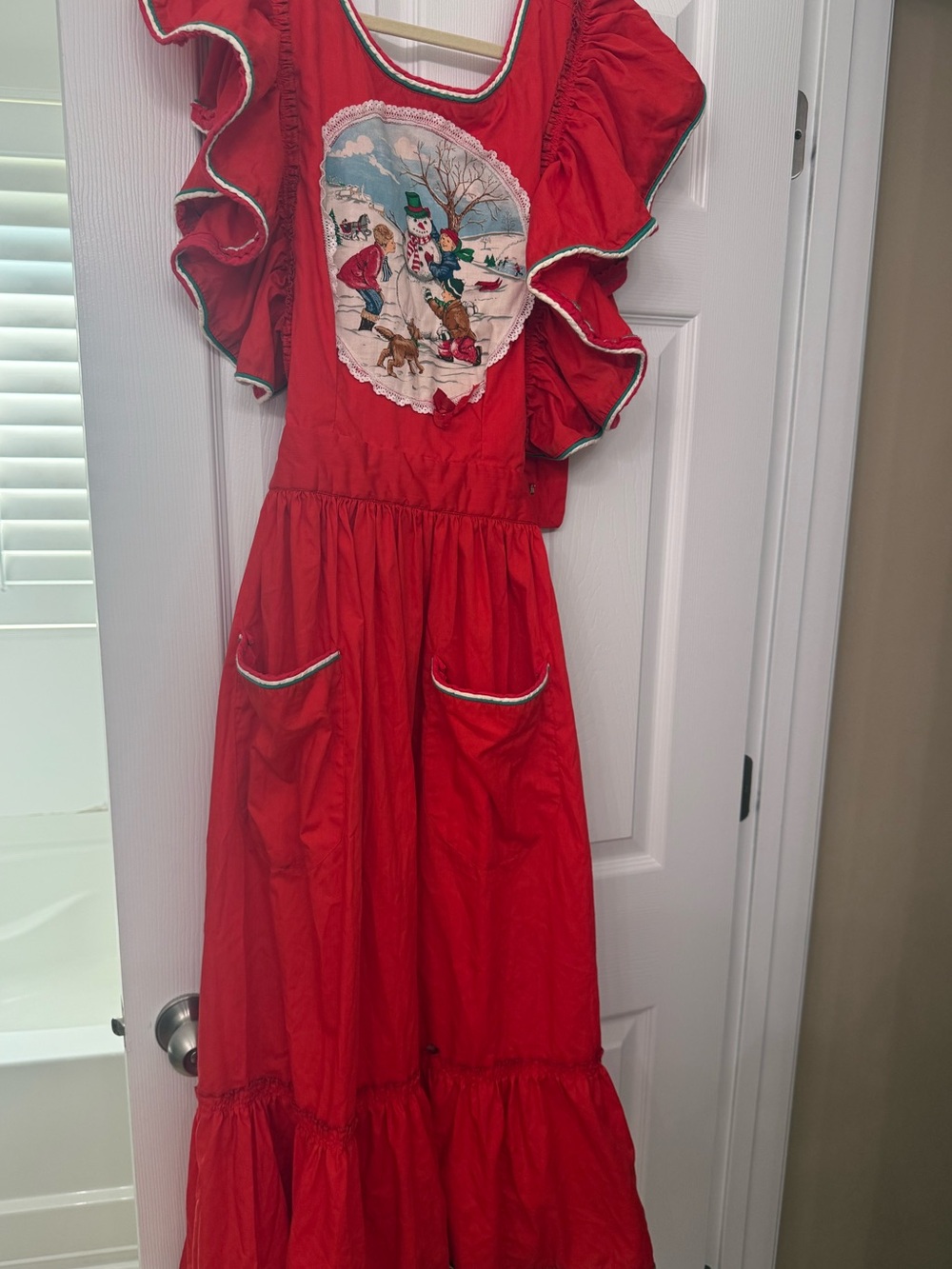 Vintage 80s Christmas snowman long Apron full length *flaw* - Picture 1 of 4